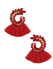Fashion Red Alloy Diamond Pattern Tassel Stud Earrings