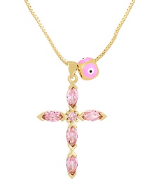 Fashion Pink Bronze Zircon Cross Eye Pendant Necklace