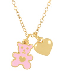 Fashion Pink Bronze Zircon Drop Oil Bear Heart Pendant Necklace