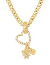 Fashion Gold-2 Bronze Zirconium Heart Girl Pendant Thick Chain Necklace