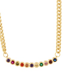 Fashion Gold-5 Bronze Chain Necklace With Bronze Zircon Round Pendant