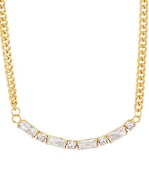 Fashion Gold-4 Bronze Chain Necklace With Zircon Square Pendant In Copper