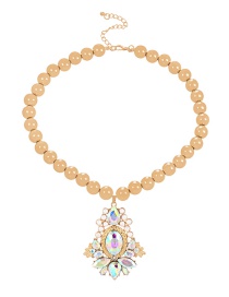 Fashion Ab Color Alloy Geometric Beaded Diamond Pendant Necklace