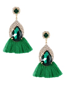 Fashion Green Alloy Diamond Waterdrop Tassel Stud Earrings