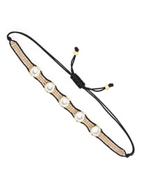 Fashion Mi-b190544g Rice Beaded Braided Geometric Pull Bracelet