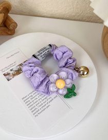 Fashion D Purple Yellow Flower Fabric Flower Pleated Hair Tie