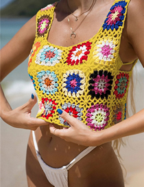 Fashion Yellow Handmade Crochet Hollow Vest