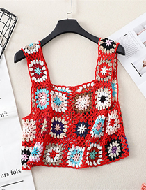 Fashion Red Handmade Crochet Hollow Vest