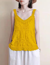Fashion Yellow Cotton And Linen Hollow Crochet Sling
