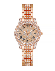 Fashion Rose Gold Stainless Steel Diamond Geometric Steel Band Watch
