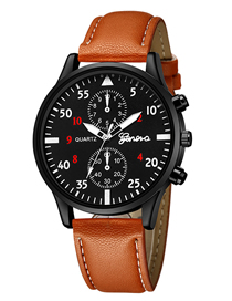 Fashion Brown With Black Alloy Pu Disc Geometry Watch