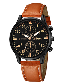 Fashion Brown With Black Face Gold Lettering Alloy Pu Disc Geometry Watch