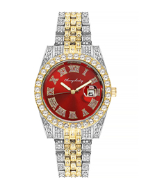 Fashion Red Stainless Steel Diamond Geometric Steel Band Watch