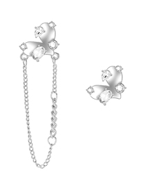 Fashion Silver Alloy Diamond Heart Asymmetric Stud Earrings
