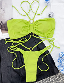Fashion Fluorescent Green Nylon Halterneck Lace-up Swimsuit