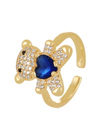 Fashion Navy Blue Bronze Zircon Bear Heart Ring