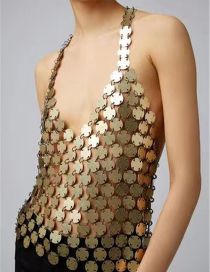 Fashion Gold Metal Sequin Halterneck Vest