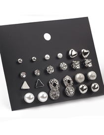 Fashion Silver Alloy Inset Zirconium Geometric Stud Earrings Set