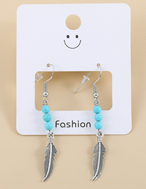 Fashion Silver Alloy Turquoise Leaf Tassel Earrings