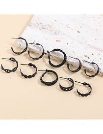 Fashion Black Alloy Cutout Hoop Earrings Set