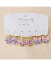 Fashion Gold Alloy Drop Oil Butterfly Maple Leaf Smiley Earring Set
