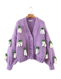 Fashion Purple Acrylic Hand Knit Grape Jacket