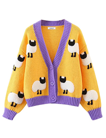 Fashion Yellow Deer Plush Knit Lamb Cardigan Sweater