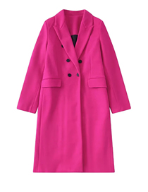 Fashion Rose Red Double-breasted Overcoat With Woven Pockets