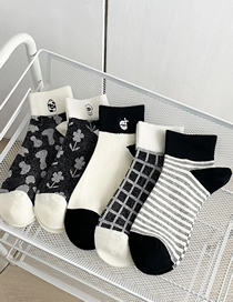 Fashion Five Pairs Cow Floral Embroidered Plaid Striped Flower Cotton Socks Set