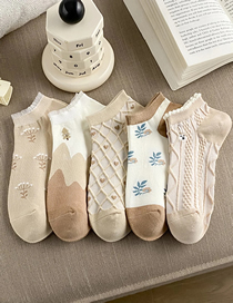Fashion Five Pairs Lace Socks Rabbit Flower Plaid Embroidered Cotton Socks Set