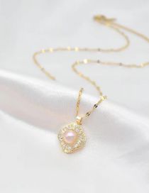 Collar De Flor De Cuatro Hojas De Perlas Engastadas Con Diamantes De Acero Titanio