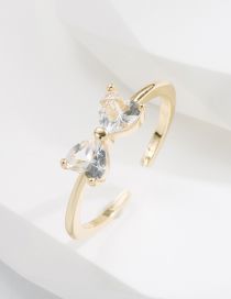Fashion White Zirconium Brass Gold Plated Heart Zirconium Open Ring