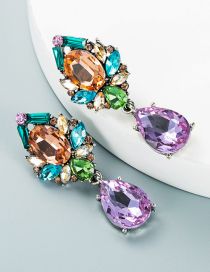 Fashion Purple Color Alloy Set Drop Diamond Earrings