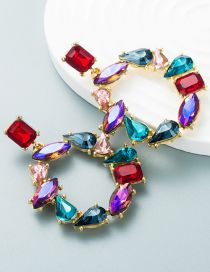 Fashion Color Alloy Diamond Cutout Geometric Round Stud Earrings