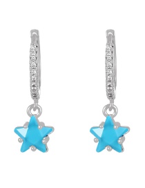 Fashion Silver+blue Brass Set Zircon Pentagram Earrings