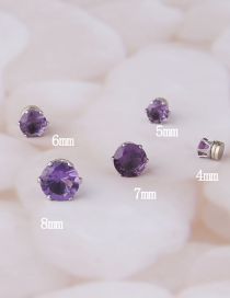 Fashion 8mm Purple Stainless Steel Six-claw Zirconium Magnetic Single Stud Earrings