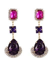 Fashion Dark Purple Alloy Diamond Resin Drop Stud Earrings