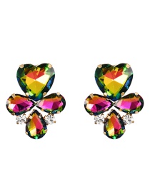 Fashion Color Alloy Diamond Water Drop Love Stud Earrings