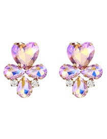 Fashion Pink Alloy Diamond Water Drop Love Stud Earrings