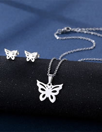 Fashion Butterfly-3 Titanium Butterfly Stud Necklace Set