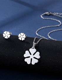 Fashion Four-leaf Clover Titanium Four Leaf Clover Stud Necklace Set
