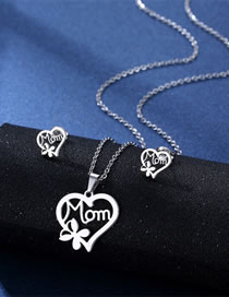 Fashion Love Titanium Steel Heart Mom Stud Necklace Set