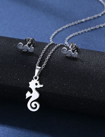 Fashion Hippocampus Titanium Seahorse Stud Necklace Set