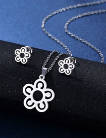 Fashion Flowers-3 Titanium Steel Flower Stud Necklace Set