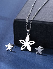 Fashion Flowers-2 Titanium Steel Flower Stud Necklace Set