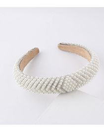Fashion White Pearl Rhinestone Striped Sponge Headband