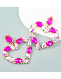 Fashion Rose Pink Alloy Diamond Heart Stud Earrings