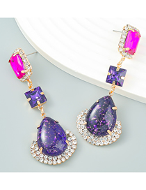 Fashion Purple Alloy Diamond Geometric Drop Earrings