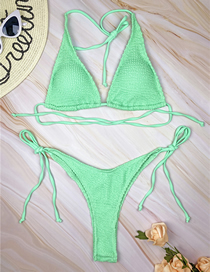 Fashion Lake Green Polyester Wavy Halter Tie Split Swimsuit