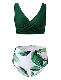 Fashion Green Polyester Printed Split Swimsuit